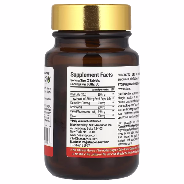 Bee & You, Royal Jelly Ginseng Propolis, 60 Tablets - Image 2