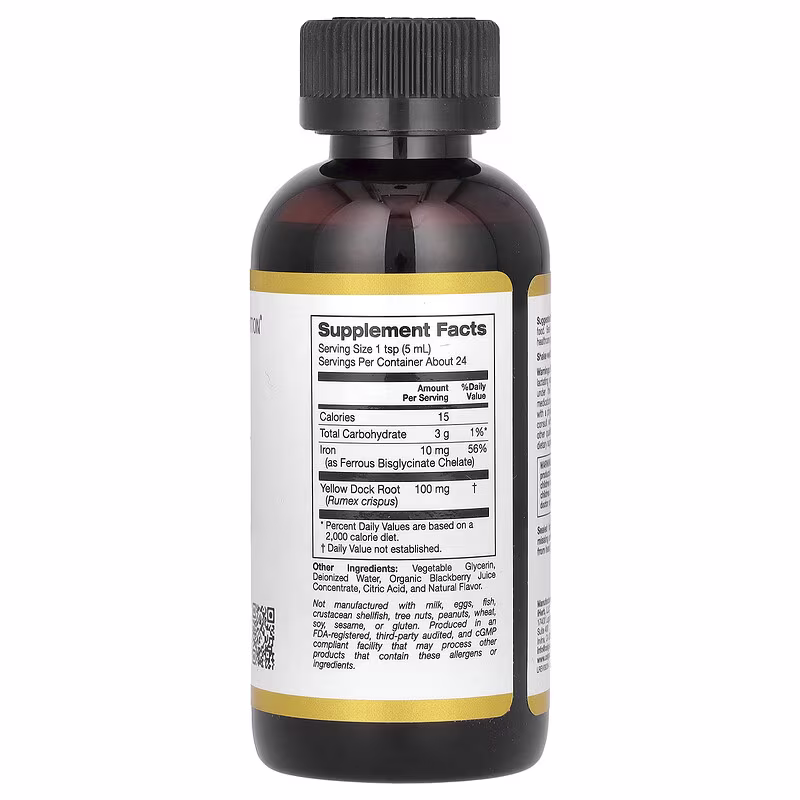 California Gold Nutrition, Iron, as Ferrous Bisglycinate Chelate and Yellow Dock Root, 4 fl oz (118 ml) - Image 3