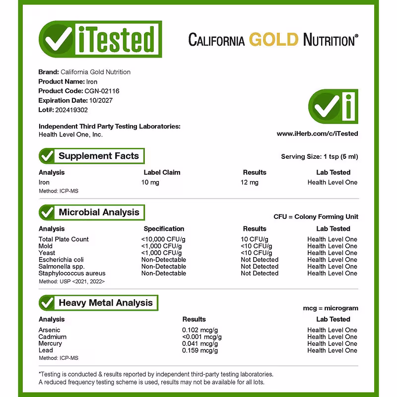 California Gold Nutrition, Iron, as Ferrous Bisglycinate Chelate and Yellow Dock Root, 4 fl oz (118 ml) - Image 6
