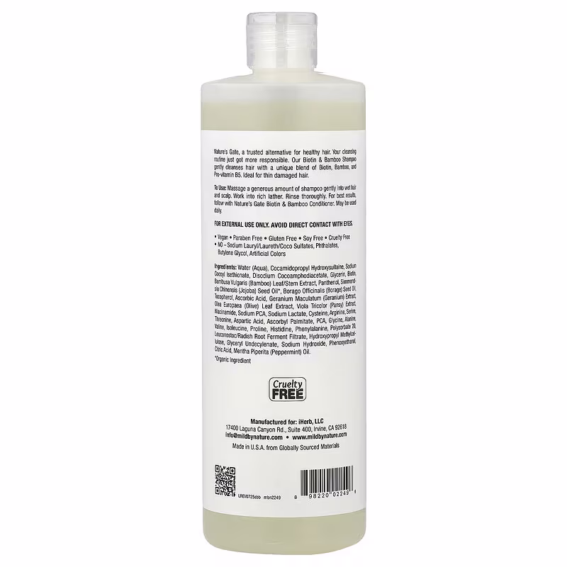 Mild By Nature, (Nature's Gate), Biotin & Bamboo Shampoo for Thin Hair, 16 fl oz (473 ml) - Image 3